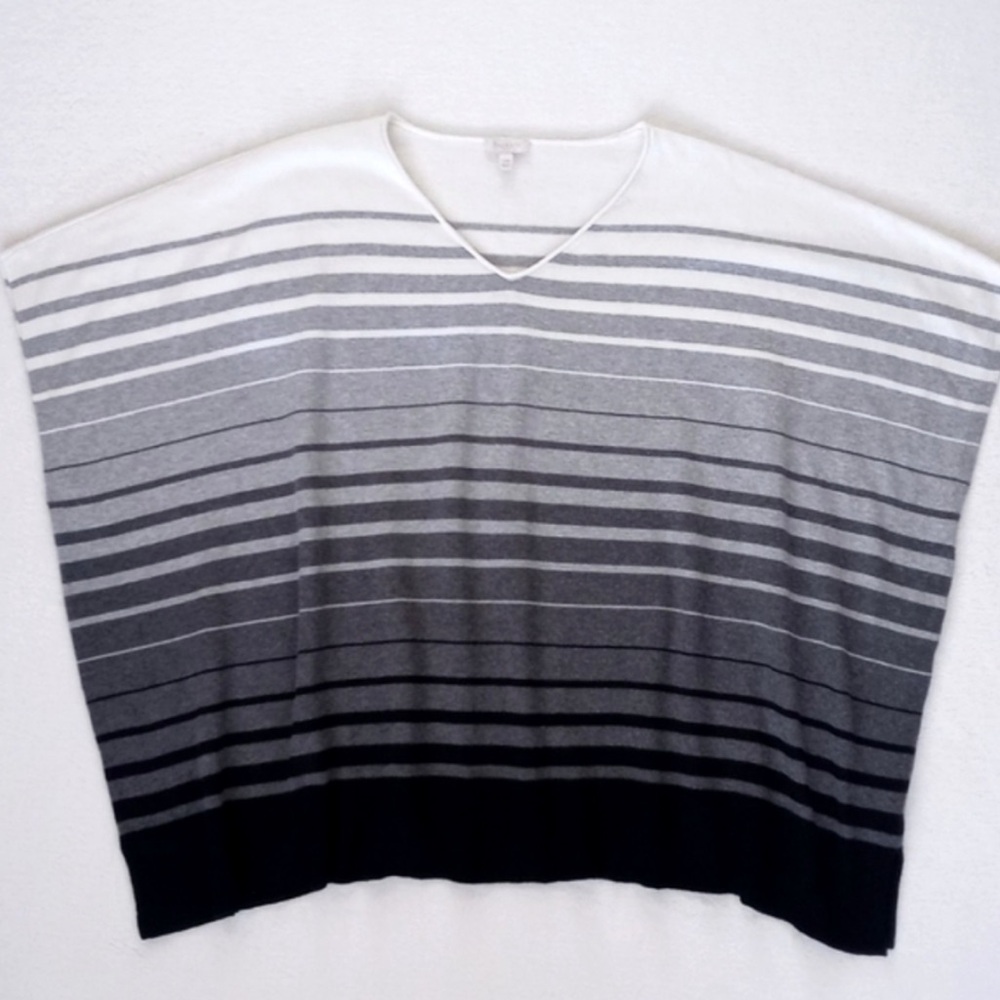 Talbots Wool Blend Black, Grey & Winter White Striped Poncho/ Sweater Poncho S/M